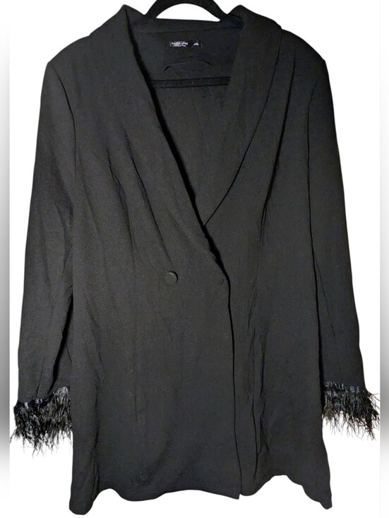 SHEIN Jackets & Blazers - Shein Curve Black Feather Trim Cuff Blazer Jacket Plus Size 1XL